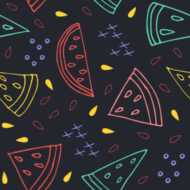 Karpuz, dikişsiz desen. Karpuz arkaplan vektör illüstrasyonunun el çizimi