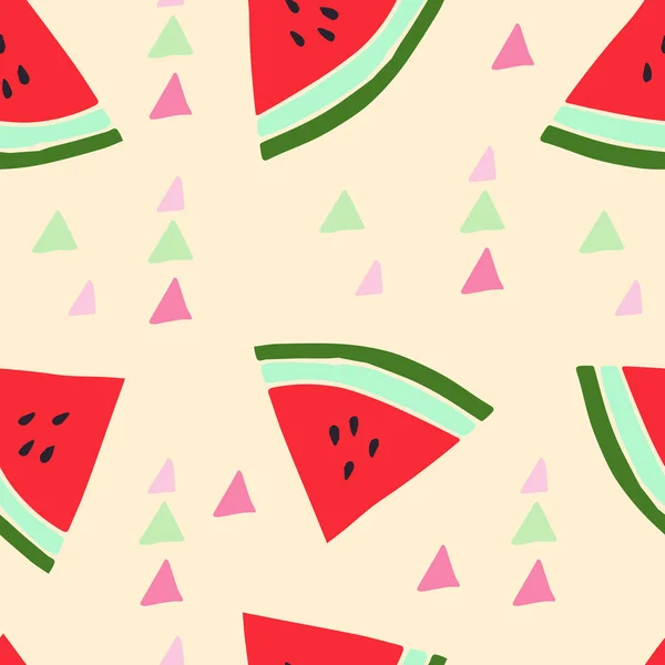 Doodle Watermelon Seamless Pattern Hand Drawn Watermelon Background Vector Illustration — Stock Vector