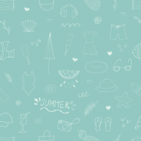 Summer Set Seamless Pattern Vector Illustration Random Elements Design Prints — Stock Vector