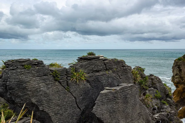 Panqueque Rocas en Punakaiki visto desde el mirador, Costa Oeste, Isla Sur, Nueva Zelanda — Foto de Stock