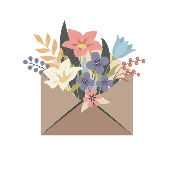 Enveloppe Lettre Avec Fleurs — Image vectorielle
