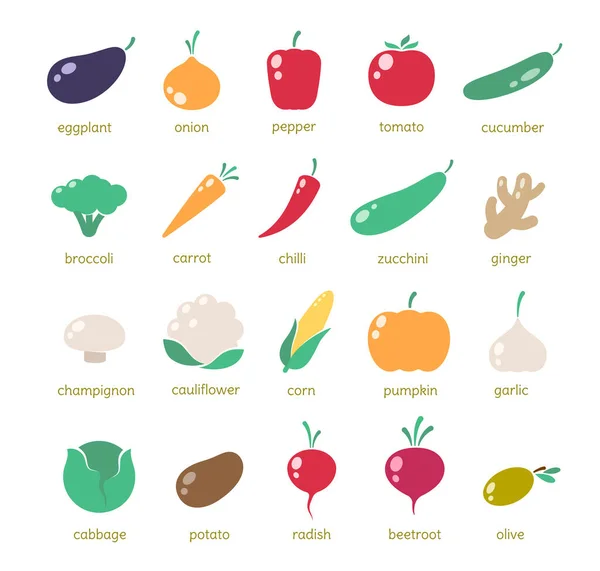 Jednoduché Ikony Zeleniny Sada Vektorových Ilustrací Royalty Free Stock Vektory