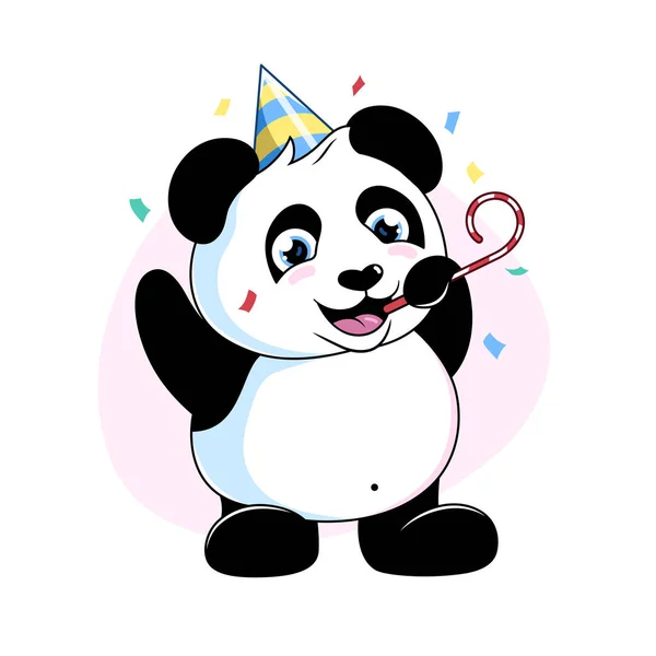 Panda Avec Confettis Mignon Ours Panda Dessin Animé Illustration Célébration — Image vectorielle