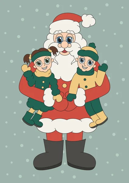 Santa claus en kinderen — Stockvector