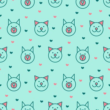 Kediler, köpekler ve kalpleri sorunsuz arka plan