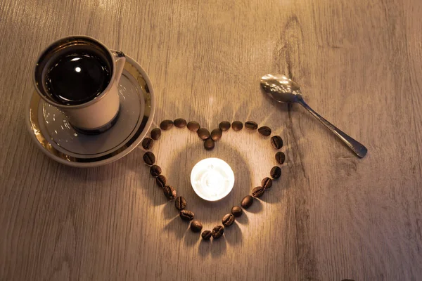 Amore Caffè Simbolo Amore Forma Cuore Dai Chicchi Caffè — Foto Stock