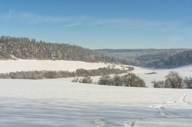 Thüringen 'de karlı kış manzarası