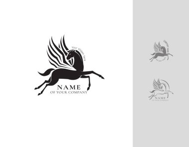  Pegasus logotype. Flying horse, set of logos. Antique mythology creature. Wings. clipart