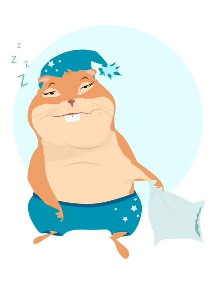 Hámster Soñoliento Ilustración Nocturna Mamífero Soñador Adorable Mascota Con Almohada — Vector de stock