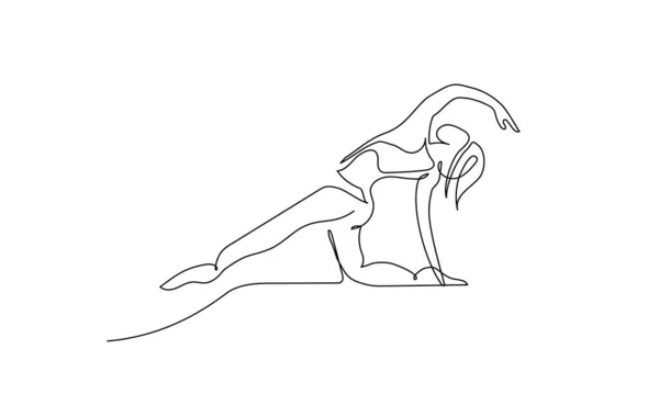 一句简单的艺术 做运动 瑜伽或跳舞 的妇女 伸展身体的轮廓 — 图库矢量图片