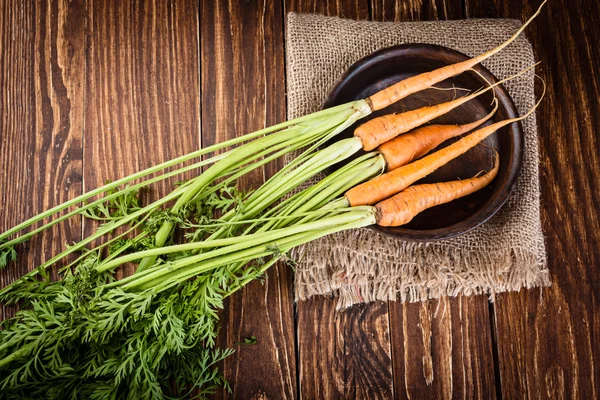 Manojo de zanahorias frescas con hojas verdes —  Fotos de Stock