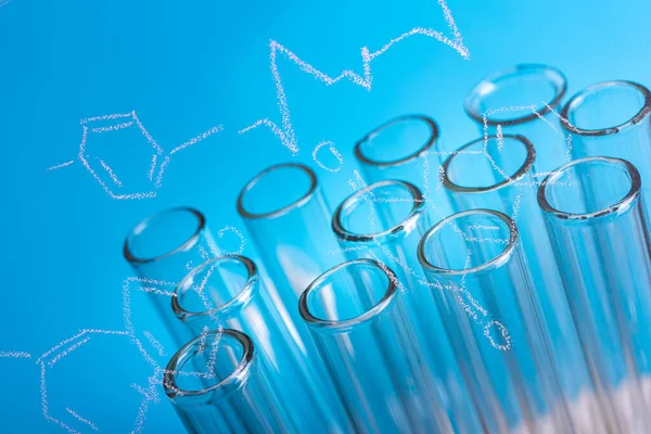 Glass Test Tubes Blue Background Scientific Laboratory Equipment — Stock Photo, Image