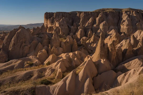 Rock Formations Landschap Van Goreme National Park Bij Zonsondergang Cappadocië — Stockfoto