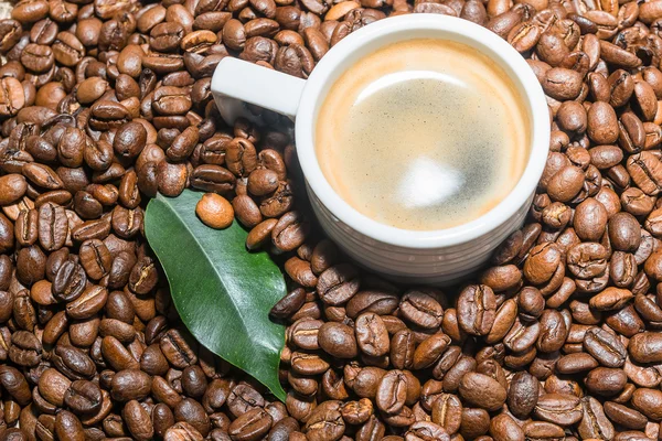 Tazza di caffè con fagioli arrosto — Foto Stock