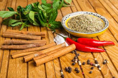 Kupası, nane, tarçın ve biber baharat