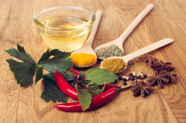 Malzemeler, baharatlar, sürülerin ve petrol pişirme