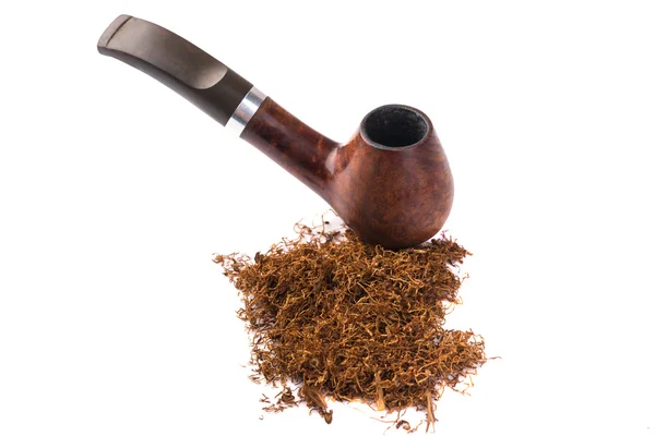 Wooden   pipe with dried tobacco leaves — Stock Photo, Image