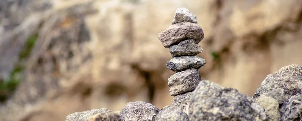 Banner Balanceado Piedras Zen Naturaleza Montañas Fondo — Foto de Stock