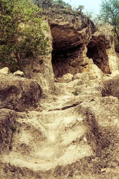 Foto Chufut Kale Una Cueva Medieval Ciudad Fortaleza Crimea Bakhchisaray —  Fotos de Stock