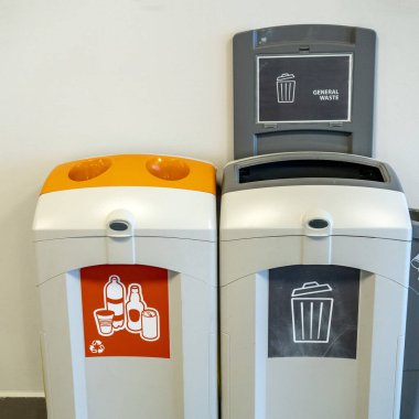 Plastic Trash Bin at terminal airport.