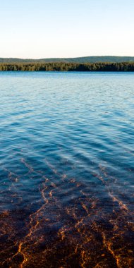 güneşli gün gölü mavi su, su üzerindeki güneş ışınları