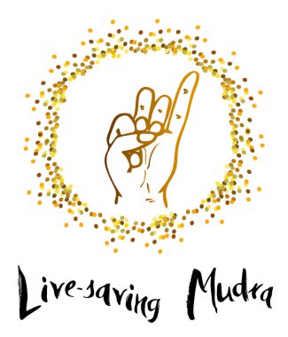 Şablonlar, kartlar, rozetler ve ağ için hayat kurtaran Mudra 'nın vektör çizimi. Hayat kurtaran Mudra, parmaklarınla yaptığın bir jest. Budizm ya da Hinduizm kavramının sembolü. Mudra acil bakım için bilge.