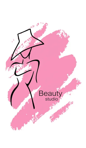 ベクトルイラストロゴやブランドデザインテンプレートとして美容室 美しさと化粧品スタジオのためのエンブレム 女性のシルエット メイクアーティストのアイコン ファッション — ストックベクタ