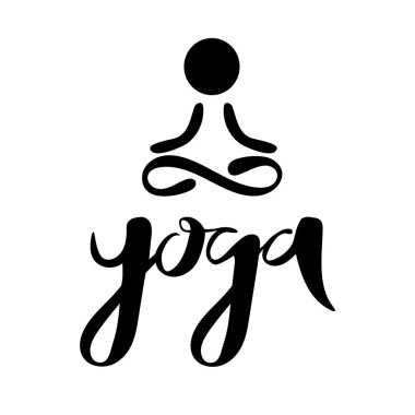 Yoga için vektör logosu tasarımı. Yoga stüdyoları, kartlar, kartvizitler, afişler için tasarım. Rozet, etiket, simge, çıkartma, baskı. Geçmişi. EPS 10.