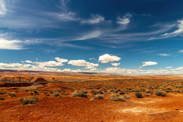 Dark Red Soil Desert Sand Beautiful Skies Clouds Page — Stock Photo, Image