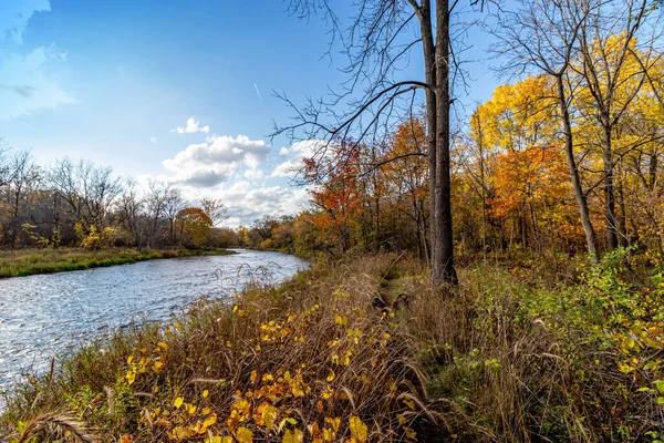 Herbstkulisse Kreditfluss Schöner Herbst Zentralkanada — Stockfoto