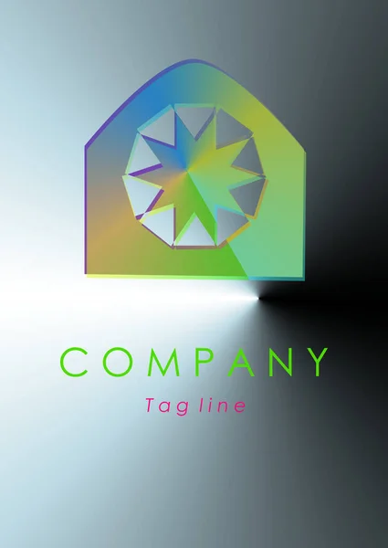 Çokgen Ticari Bir Logonun Dairesel Merkezinde Renkli Yıldızlar — Stok Vektör