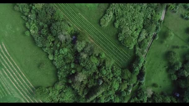 Drone Πτήση Πάνω Από Καταπράσινους Λόφους Πράσινα Δάση Μικρά Χωριά — Αρχείο Βίντεο