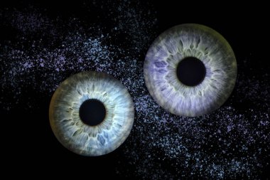 Bir kadın gözünün makro görüntüsü, Iris, siyah arka planda kesilmiş, yaratıcı arka plan olarak kullanılabilir.