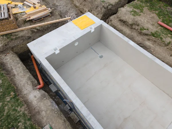 Aerial Drone Shot Pool Construction Site Almost Finished Spackling — Stock Photo, Image