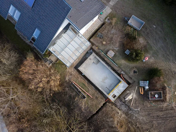 Luftbild Einer Drohne Von Pool Baustelle Einem Garten — Stockfoto