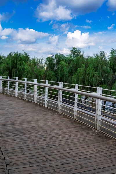 Suelo Madera Barandillas Parque — Foto de Stock