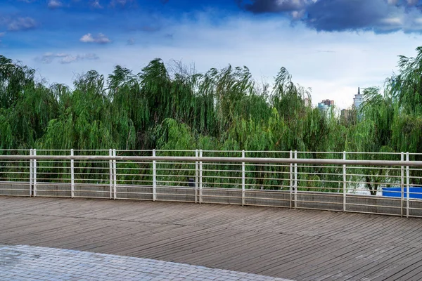 Pavimento Legno Ringhiere Nel Parco — Foto Stock