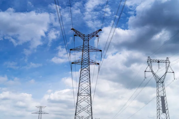 Alta Tensão Post High Voltage Torre Céu Fundo — Fotografia de Stock