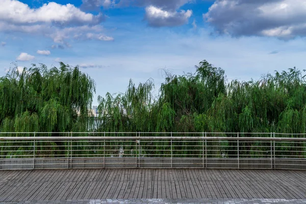 Suelo Madera Barandillas Parque — Foto de Stock