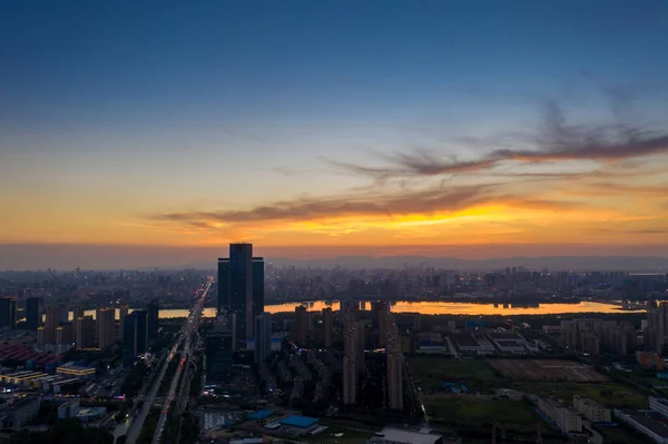 Solnedgång Staden Kina — Stockfoto