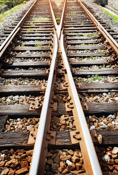 Plataforma de tren de carga con contenedor — Foto de Stock