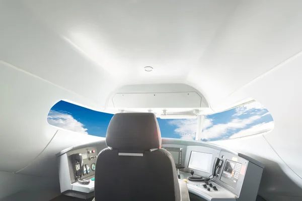 Plane cockpit and cloudy sky — Stock Photo, Image