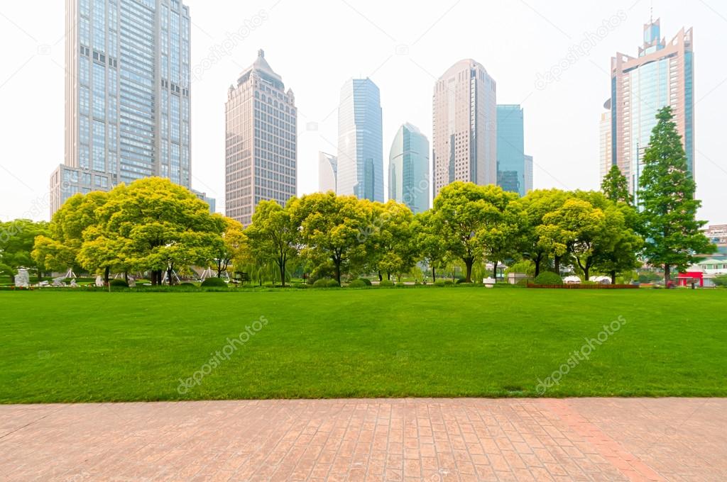 Modern skyscrapers and green environment