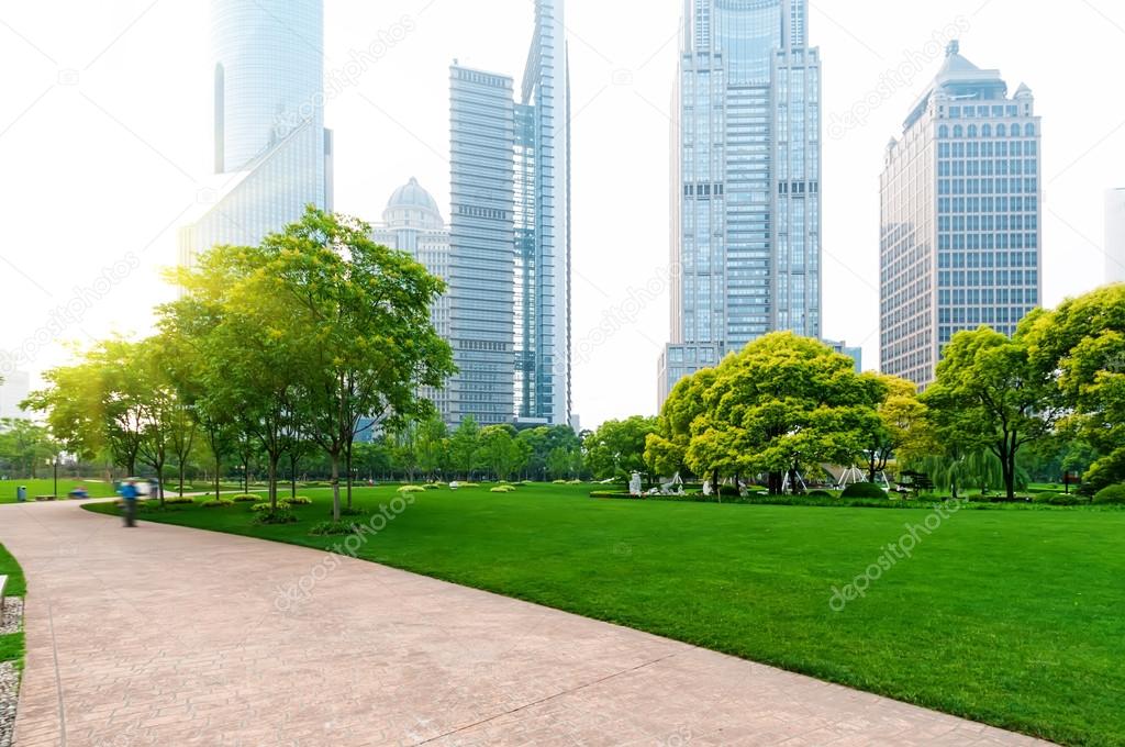 Modern skyscrapers and green environment