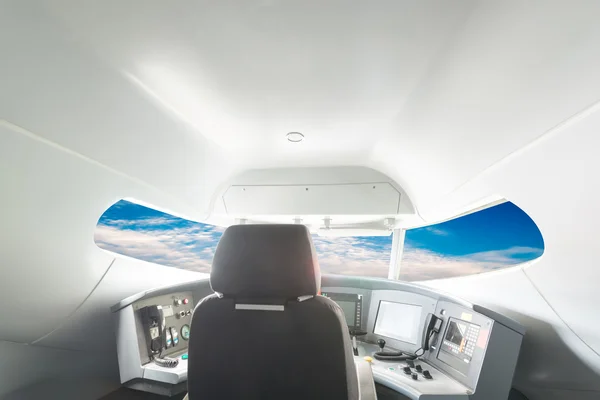 Plane cockpit and cloudy sky — Stock Photo, Image