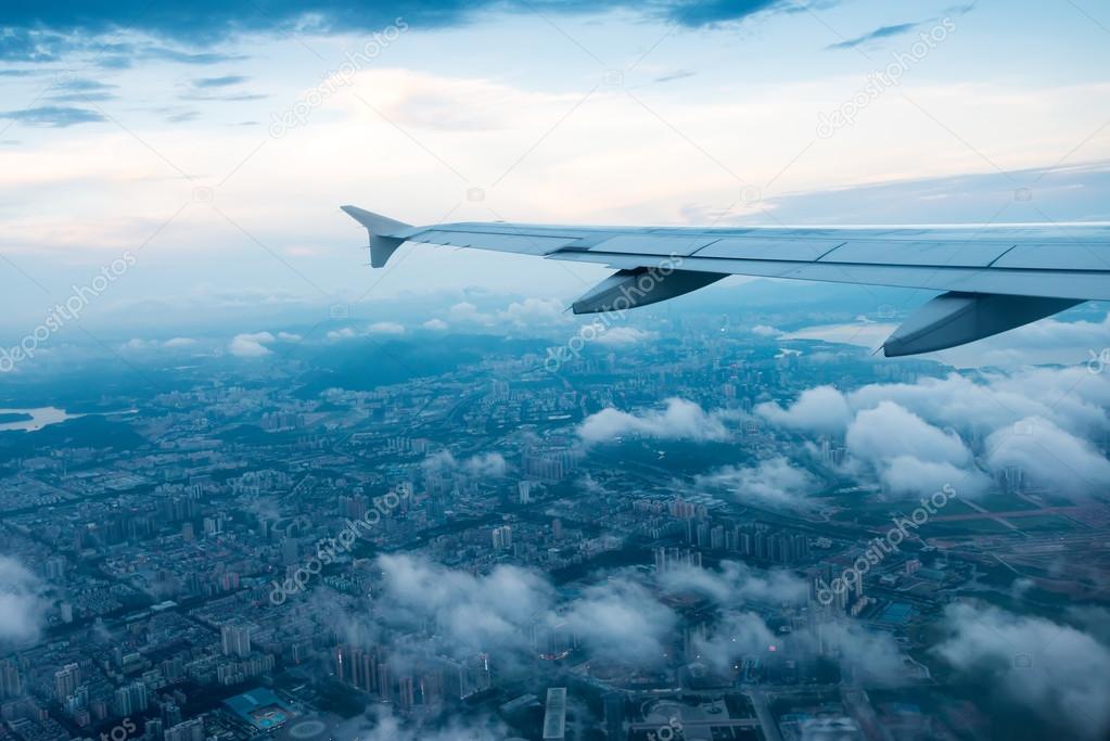 Airplane with the blue sky