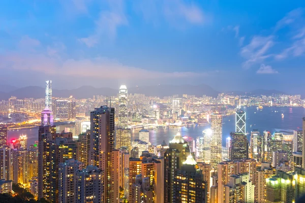 Hong kong skyline à noite — Fotografia de Stock