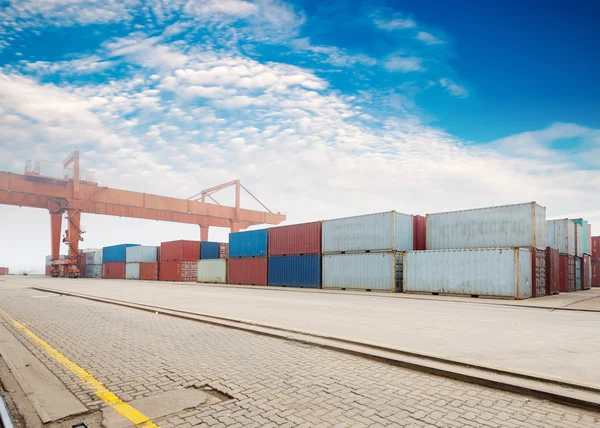 Stack of Cargo Containers at the docks — Stock Photo, Image