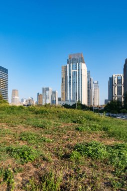 Şangay 'da modern bina geçmişi olan şehir parkı.