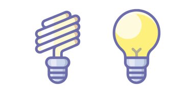 Fikir lambası simgesi. Çizgi, kabartma ve doldurulmuş renkli versiyon, soyut ampul çizgisi ve vektör işareti. Sembol, logo çizimi. Farklı biçim simgeleri seti. grafik kabarcığı